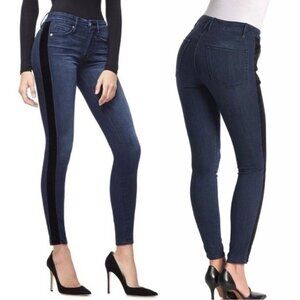 New! Good American Good Waist Velvet Tuxedo Stripe Jeans Plus 24 23057